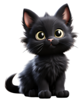adorável fofa Preto gato personagem em transparente fundo, generativo ai png