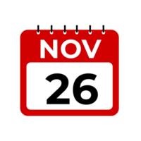 noviembre 26 calendario recordatorio. 26 noviembre diario calendario icono modelo. png