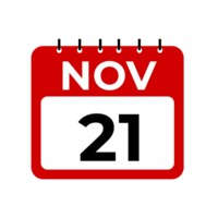November 21 calendar reminder. 21 November daily calendar icon template. png