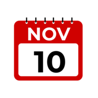 November 10 calendar reminder. 10 November daily calendar icon template. png
