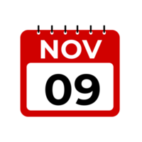 November 9 calendar reminder. 9 November daily calendar icon template. png