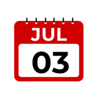 Julho 3 calendário lembrete. Julho 3 diariamente calendário ícone modelo. png