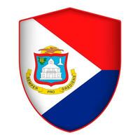 Sint Maarten flag in shield shape. Vector illustration.