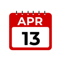 April 13 calendar reminder. 13 April daily calendar icon template. png