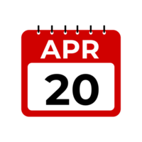 April 20 calendar reminder. 20 April daily calendar icon template. png