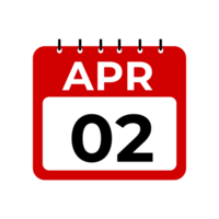 April 02 calendar reminder. 02 April daily calendar icon template. png