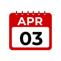 April 3 calendar reminder. 3 April daily calendar icon template. png