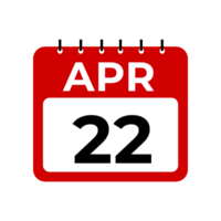 April 22 calendar reminder. 22 April daily calendar icon template. png