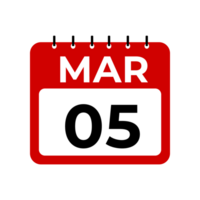 marzo 5 calendario promemoria. 5 marzo quotidiano calendario icona modello. png