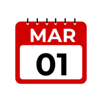 march 1 calendar reminder. 1 march daily calendar icon template. png