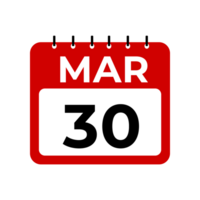 März 30 Kalender Erinnerung. 30 März Täglich Kalender Symbol Vorlage. png