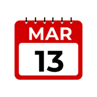 Mars 13 kalender påminnelse. 13 Mars dagligen kalender ikon mall. png