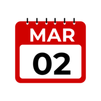 marzo 2 calendario promemoria. 2 marzo quotidiano calendario icona modello. png