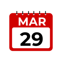 Mars 29 kalender påminnelse. 29 Mars dagligen kalender ikon mall. png