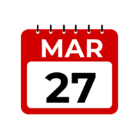 maart 27 kalender herinnering. 27 maart dagelijks kalender icoon sjabloon. png