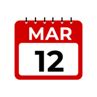 march 12 calendar reminder. 12 march daily calendar icon template. png