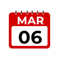 Mars 6 calendrier rappel. 6 Mars du quotidien calendrier icône modèle. png