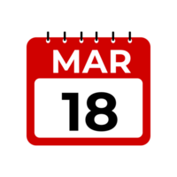 Mars 18 calendrier rappel. 18 Mars du quotidien calendrier icône modèle. png