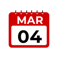 März 4 Kalender Erinnerung. 4 März Täglich Kalender Symbol Vorlage. png