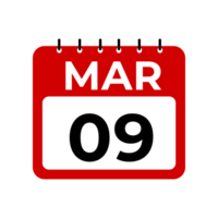 maart 9 kalender herinnering. 9 maart dagelijks kalender icoon sjabloon. png