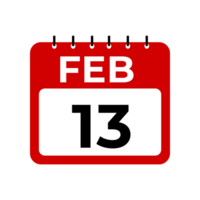 Februar 13 Kalender Erinnerung. 13 Februar Täglich Kalender Symbol Vorlage png