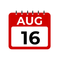 agosto dieciséis calendario recordatorio. agosto dieciséis diario calendario icono modelo. png