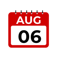 August 6 Kalender Erinnerung. August 6 Täglich Kalender Symbol Vorlage. png