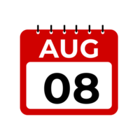 August 8 Kalender Erinnerung. August 8 Täglich Kalender Symbol Vorlage. png