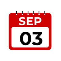 September 3 calendar reminder. September 3 daily calendar icon template. png