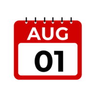 August 1 calendar reminder. August 1 daily calendar icon template. png