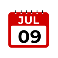 Julho 9 calendário lembrete. Julho 9 diariamente calendário ícone modelo. png