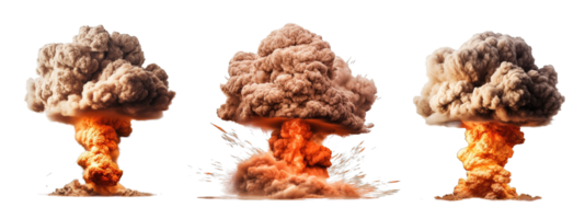 nuclear explosiones colocar, atómico bomba explosión colocar, transparente fondo, ai generado png