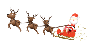 3d reindeer with Santa Claus, sleigh, gift box. merry christmas and happy new year, 3d render illustration png