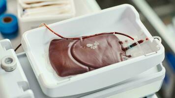 Blood Bag Donation Centre, Transfusion Concept, Lifesaving Hospital Procedure, Medical Supply in Emergency Situation photo