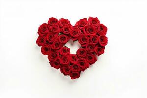 AI generated Heart made of red roses on white background, valentines day concept photo