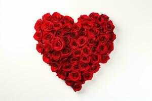 AI generated Heart made of red roses on white background, valentines day concept photo