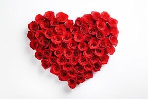 AI generated Heart made of red roses on white background, valentines day concept photo