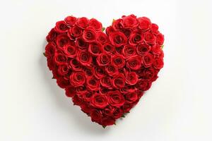 AI generated Heart made of red roses on white background, valentines day concept photo