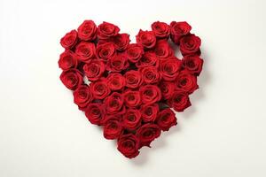 AI generated Heart made of red roses on white background, valentines day concept photo