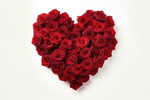 AI generated Heart made of red roses on white background, valentines day concept photo