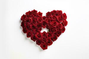 AI generated Heart made of red roses on white background, valentines day concept photo