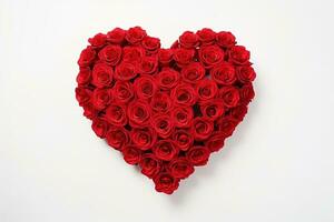 AI generated Heart made of red roses on white background, valentines day concept photo