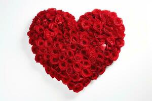 AI generated Heart made of red roses on white background, valentines day concept photo