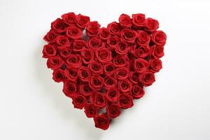 AI generated Heart made of red roses on white background, valentines day concept photo