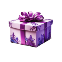 ai gegenereerd geschenk omhulsel geschenk kaart Chris net zo, Purper geschenk, Purper, lint ,generatief ai png