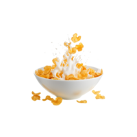 Corn flakes with milk splash in white bowl  Generative Ai png