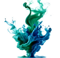 AI generated Blue and green color paint splashes smoke clouds isolated on a transparent background, green and blue smoke - Generative AI png