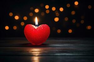 Red heart shaped candle on black background. Valentine's day concept. AI generated photo