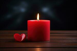 Red heart shaped candle on black background. Valentine's day concept. AI generated photo