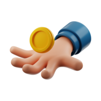 main avec pièce de monnaie 3d icône png